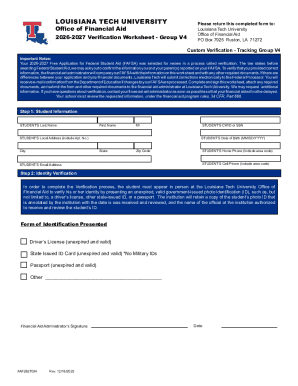 Louisiana Tech University Verification Worksheet