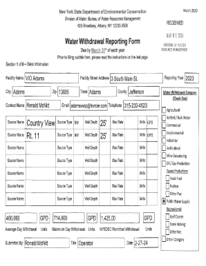 New York Water Withdrawal Reporting Form