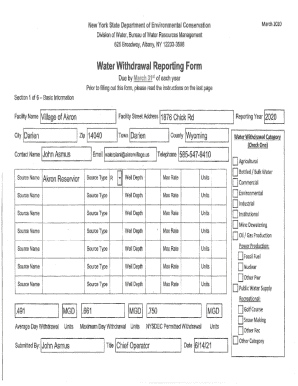 New York Water Withdrawal Reporting Form