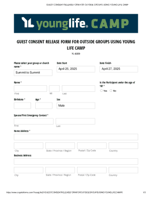 Guest Consent Release Form for Young Life Camp
