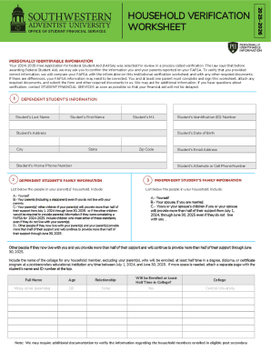 Household Verification Worksheet