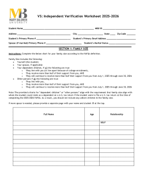 Independent Verification Worksheet 2025-2026