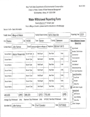 New York Water Withdrawal Reporting Form