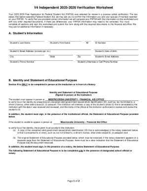 2025-2026 FAFSA Verification Worksheet