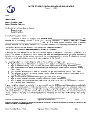 Notice of Disciplinary Advisory Council Hearing