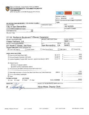 California Environmental Document Filing Fee Receipt