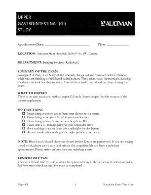 Upper GI Study Appointment Form
