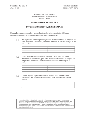 USDA RD 3550-4 Employment and Asset Certification