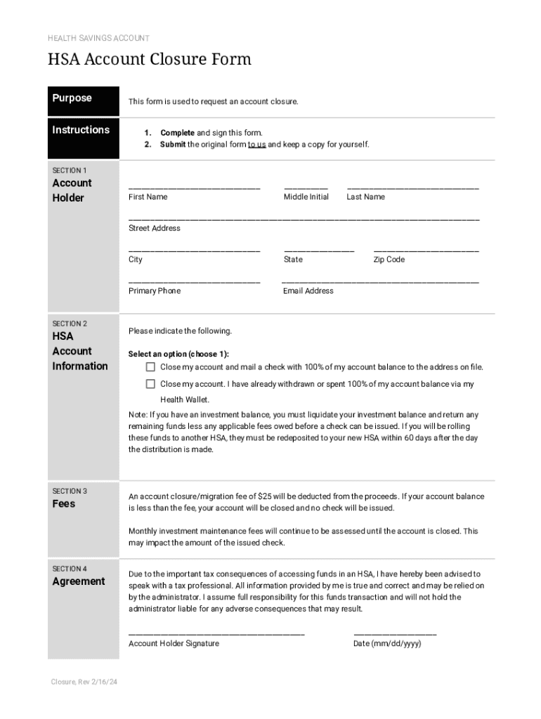 HSA Account Closure Form - Blank Fillable Template | Fill Out, Print ...