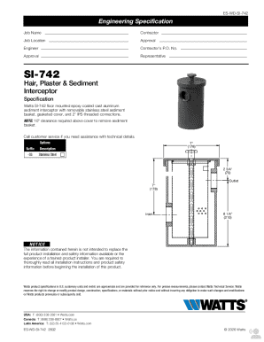 Engineering Specification for Hair Plaster Sediment Interceptor