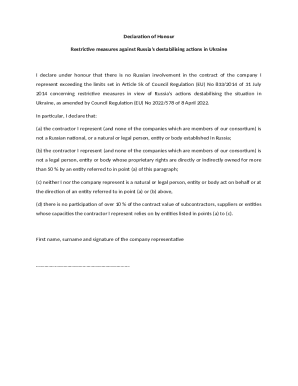 Declaration of Honour for EU Restrictive Measures