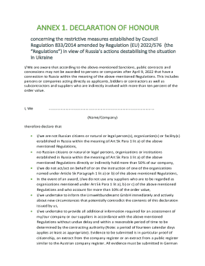 EU Declaration of Honour for Sanctions Compliance