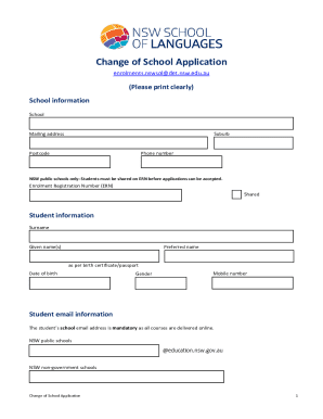 Change of School Application