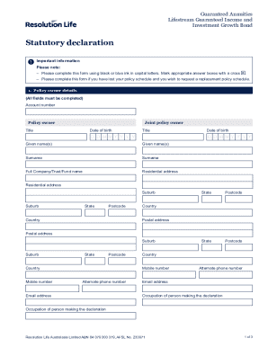 Statutory Declaration for Lost Policy Schedule