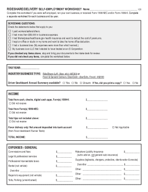 Rideshare Self-Employment Worksheet