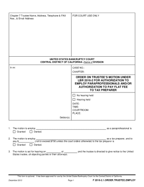 Bankruptcy Court Order Form