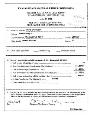 Kansas Candidate Receipts and Expenditures Report