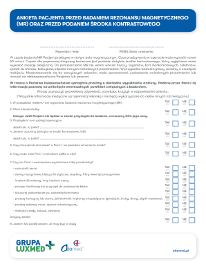 Patient Questionnaire for MRI and Contrast Agent