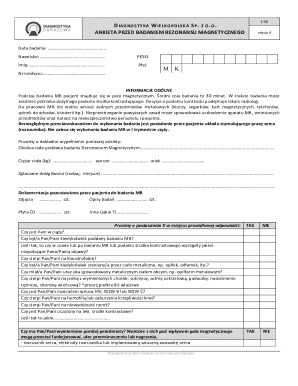 Medical MRI Questionnaire Form