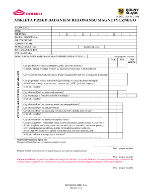Magnetic Resonance Imaging Pre-Examination Questionnaire