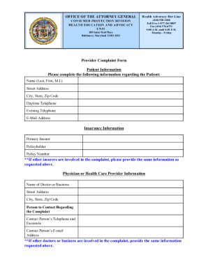 Maryland Provider Complaint Form