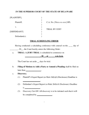 Delaware Trial Scheduling Order
