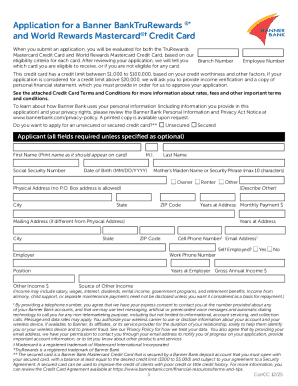 Banner Bank TruRewards and World Rewards Mastercard Credit Card Application