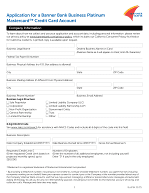 Banner Bank Business Platinum Mastercard Application
