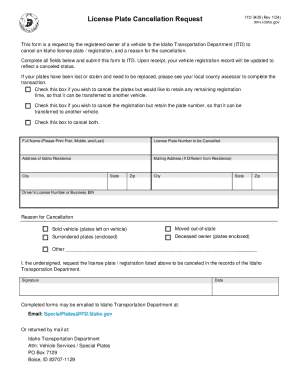 Idaho License Plate Cancellation Request