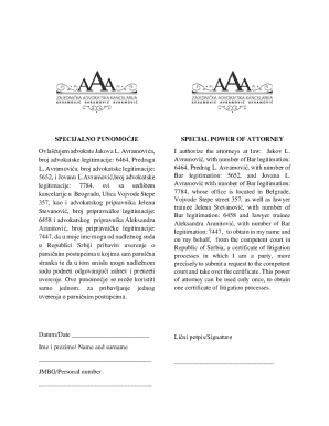 Special Power of Attorney for Legal Proceedings