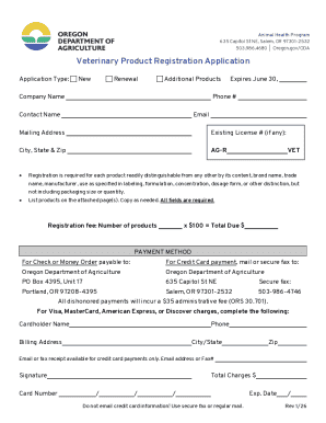 Oregon Veterinary Product Registration Application