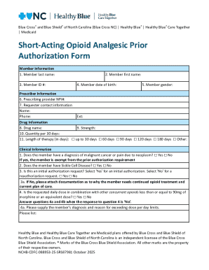 Short-Acting Opioid Analgesic Prior Authorization Form