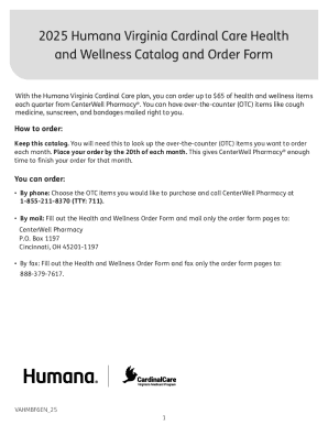 2025 Humana Virginia Cardinal Care Health and Wellness Order Form