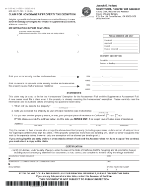 California Homeowners’ Property Tax Exemption Form