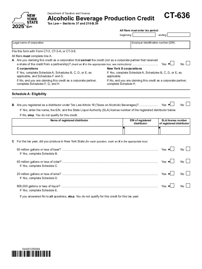 Form CT-636 Alcoholic Beverage Production Credit Tax Preview on Page 1