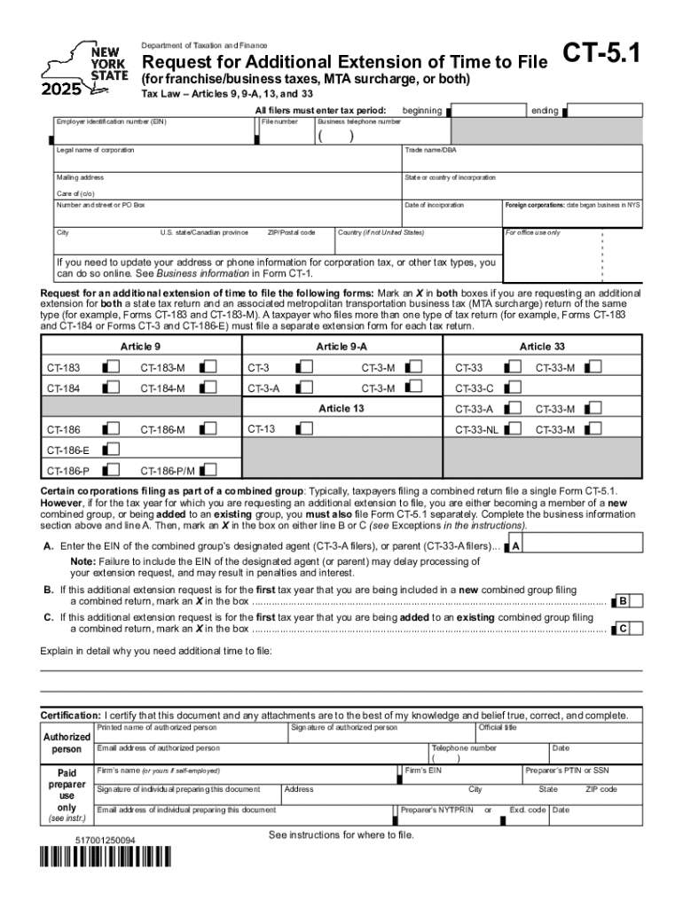 Instructions for Form CT-5 1 Request for Additional Extension Preview on Page 1