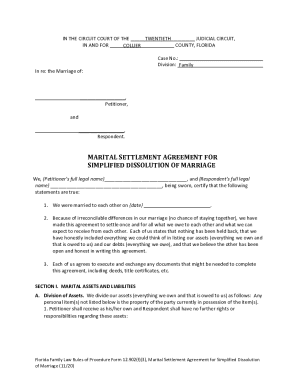 Florida Marital Settlement Agreement