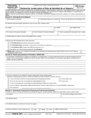 IRS Form 14039-B (SP) Identity Theft Affidavit for Businesses