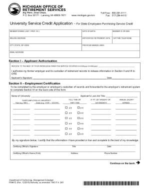 Michigan University Service Credit Application