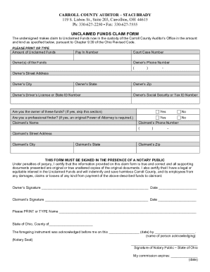 Ohio Unclaimed Funds Claim Form