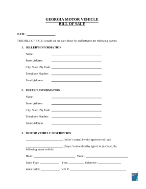 Georgia Motor Vehicle Bill of Sale