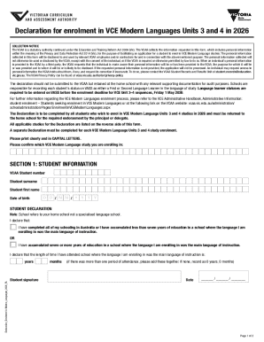VCE Modern Languages Enrolment Declaration