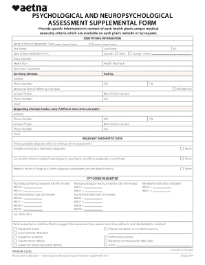 Psychological and Neuropsychological Assessment Supplemental Form