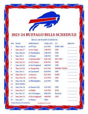 Buffalo Bills 2023-24 Regular Season Schedule