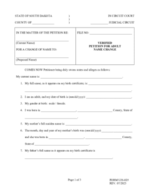 South Dakota Adult Name Change Petition