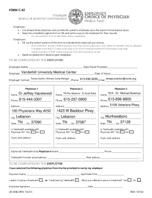 Workplace Injury Physician Panel Form C-42