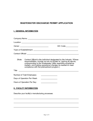Wastewater Discharge Permit Application