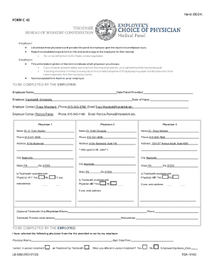 Workplace Injury Physician Panel Form C-42