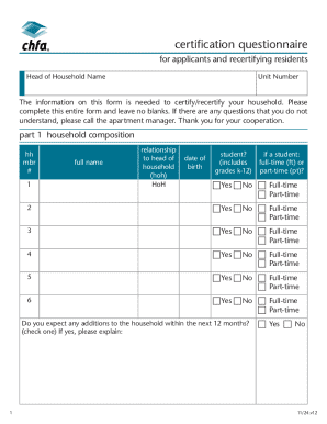 Certification Questionnaire for Residents