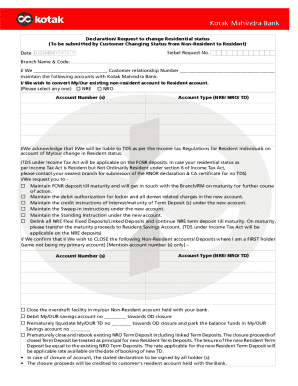 Kotak Mahindra Bank Residential Status Change Request